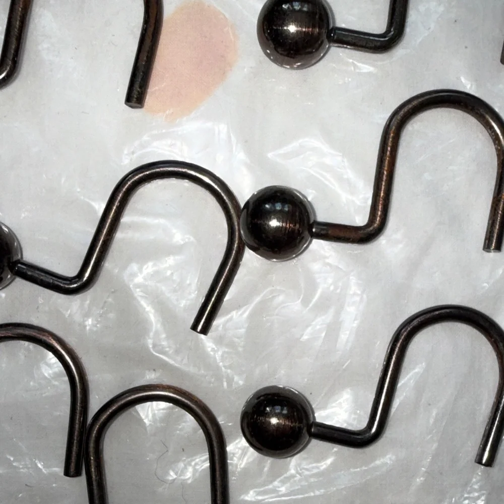 Black Metal heavy shower Curtain Hooks dark silver grey heavy duty set of 12